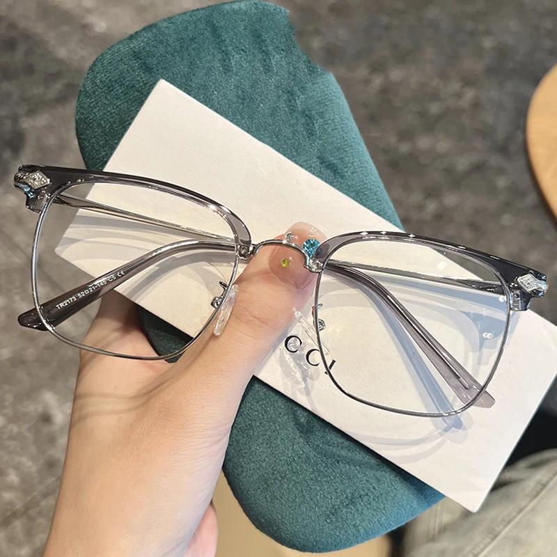 Vintage Square Women Short Sight Glasses Ultralight Half Frame Retro Myopic Anti-blue Light Male Business Near Sight Glasses