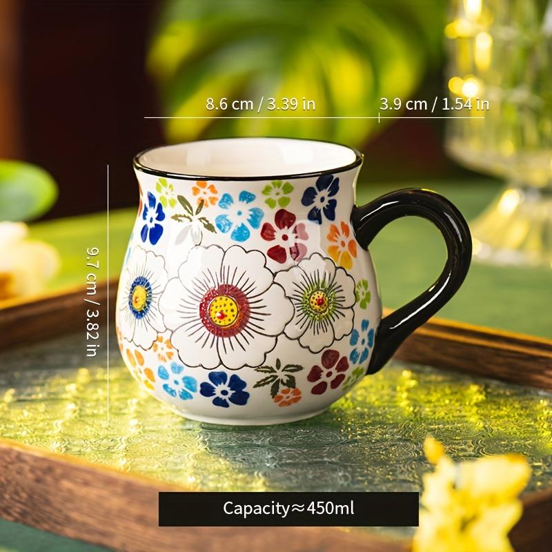 [Elegant Floral Ceramic Mug] 1pc Elegant Hand-Painted Floral Ceramic Mug - Microwave Safe, Insulated for Hot & Cold Drinks - Unique Coffee Accessory