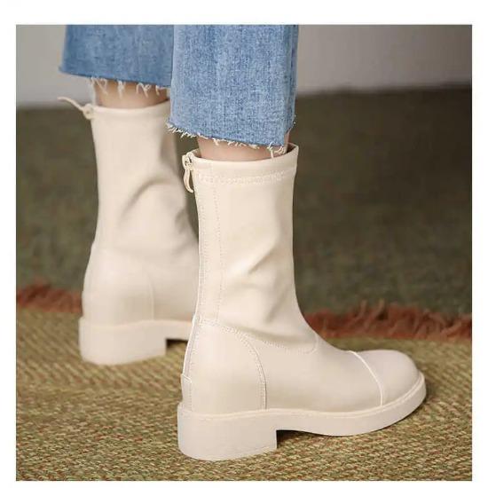 Pointed Toe Womens Boots Green Plush Ankle Keep Warm Winter Shoes for Women Autumn High Heel Metal Zipper Leather Boots Women