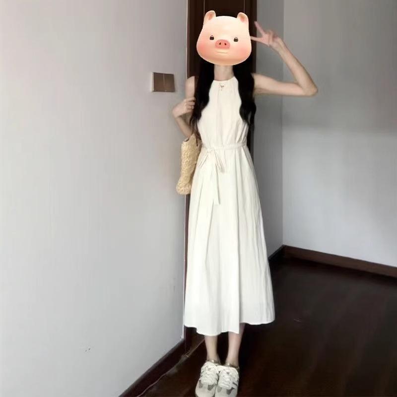 French White Sleeveless Dress Children's Summer New Small Coffee Break Thin Vest Long Dress