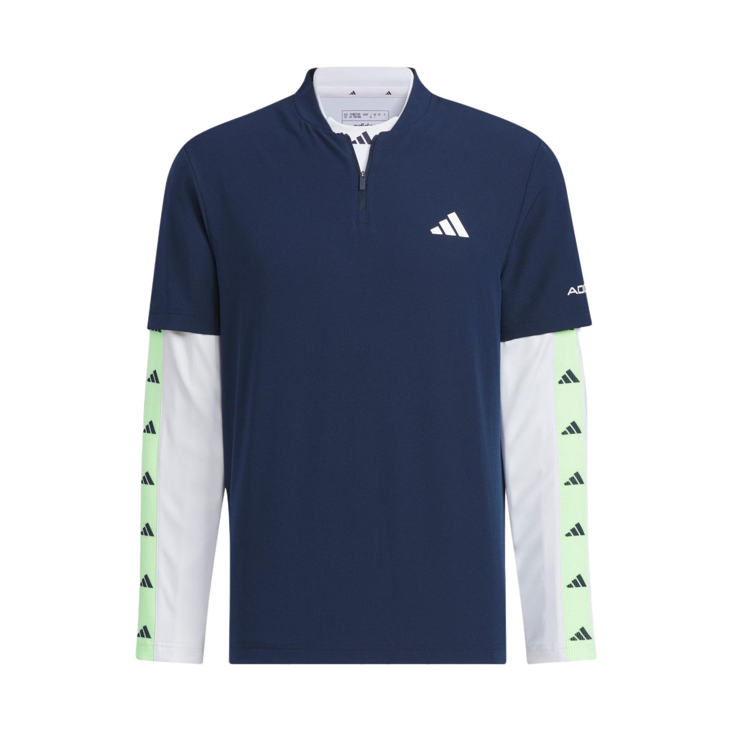 

Adidas 2-In-1 Polo Shirt And Base Layer Logo Print Color Block Golf Long Sleeve Polo Men tops Navy-Blue IN9043 XXL