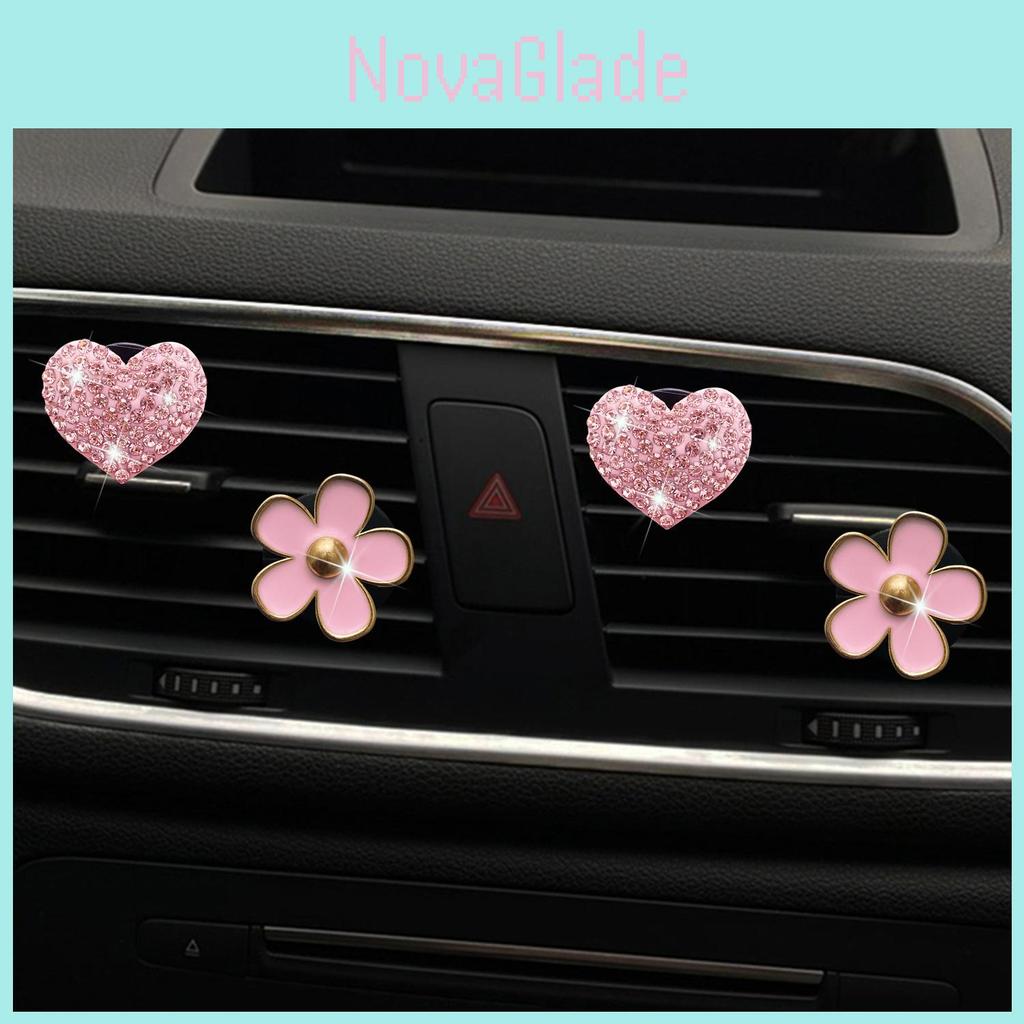 Pink Rhinestone Love Heart Flower Car Air Vent Perfume Clip Goddess Style Interior Ac Decoration Metal Solid Type 60g