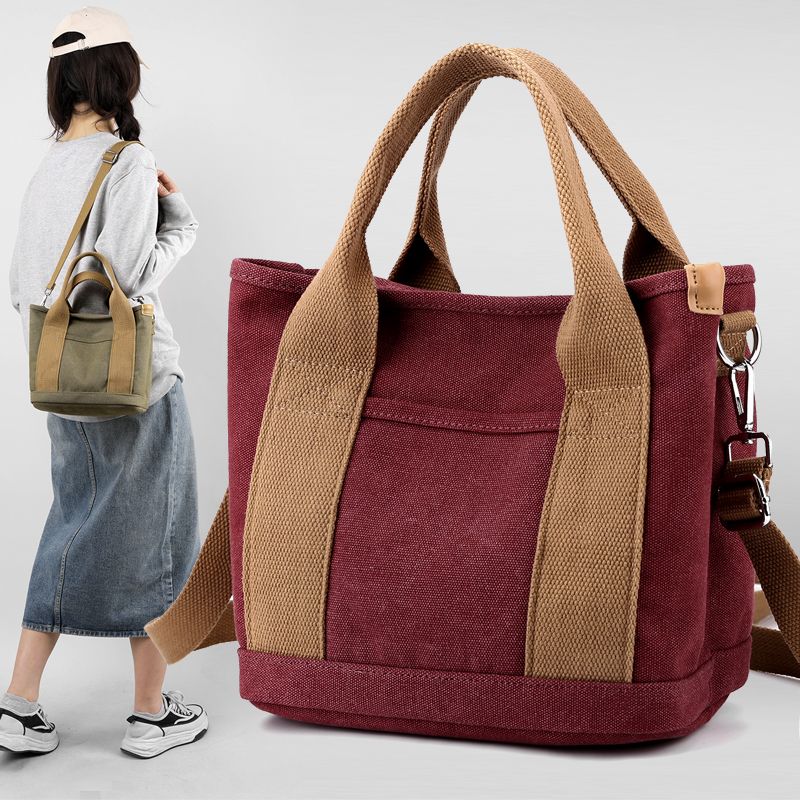 New Japanese Korean Style Canvas Multi Pocket Crossbody Shoulder Bag For Women Casual Small Daily Travel Mom Top Handle Bag