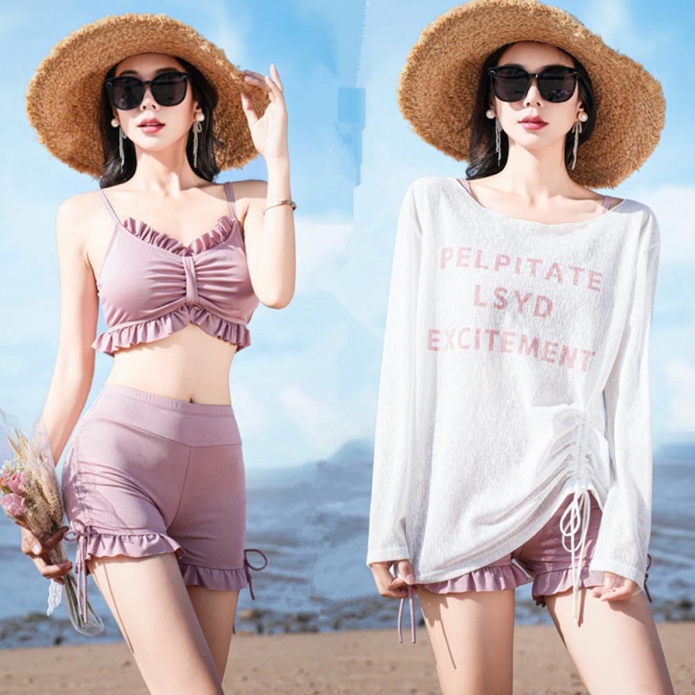 Sexy and Thin Belly Cover Split Bikini Three-piece Long-sleeved Swimsuit