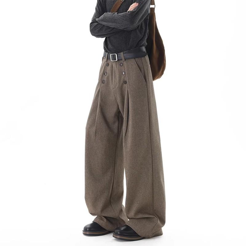 Vintage Money Coin Style Double-Breasted A-Line Trousers Men Women Cleanfit Loose Wide Leg Casual Pants