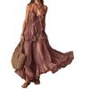 European and American style pleated ruffle edge suspender dress women's summer vacation long dress elegant irregular design skirt