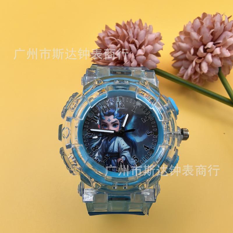 Nezha Cartoon Childrens Luminous Watch With Led Light For Kids Sports And School