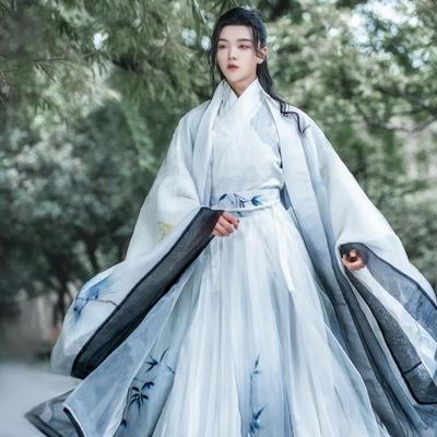 Original Hanfu Men's Chinese Wei-Jin Dynasty Style Collar Printed Sleeve Set