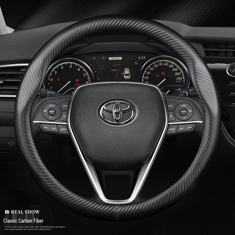 Genuine Leather Steering Wheel Cover for Toyota Camry, Corolla, Highlander, Levin, Vios with Carbon Fiber Handlebar