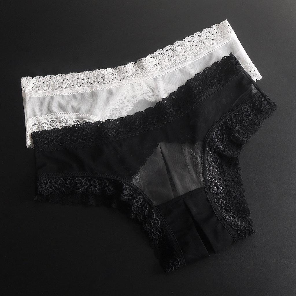 Plus Size Lace Open Crotch Panties - Low Waist, Transparent Mesh, Pure Desire