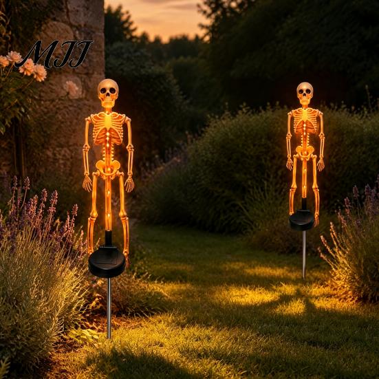 Decorative Solar Powered Garden Lamps 2Pcs Skeleton Stake Light, Halloween Glowing Realistic Figurine, Waterproof Durable Plastic Decorations Outdoor