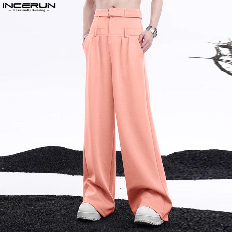 INCERUN Herrenhose mit Reißverschluss, lange Hose mit weitem Bein, lässige Palazzo-Hose, gerade Hose