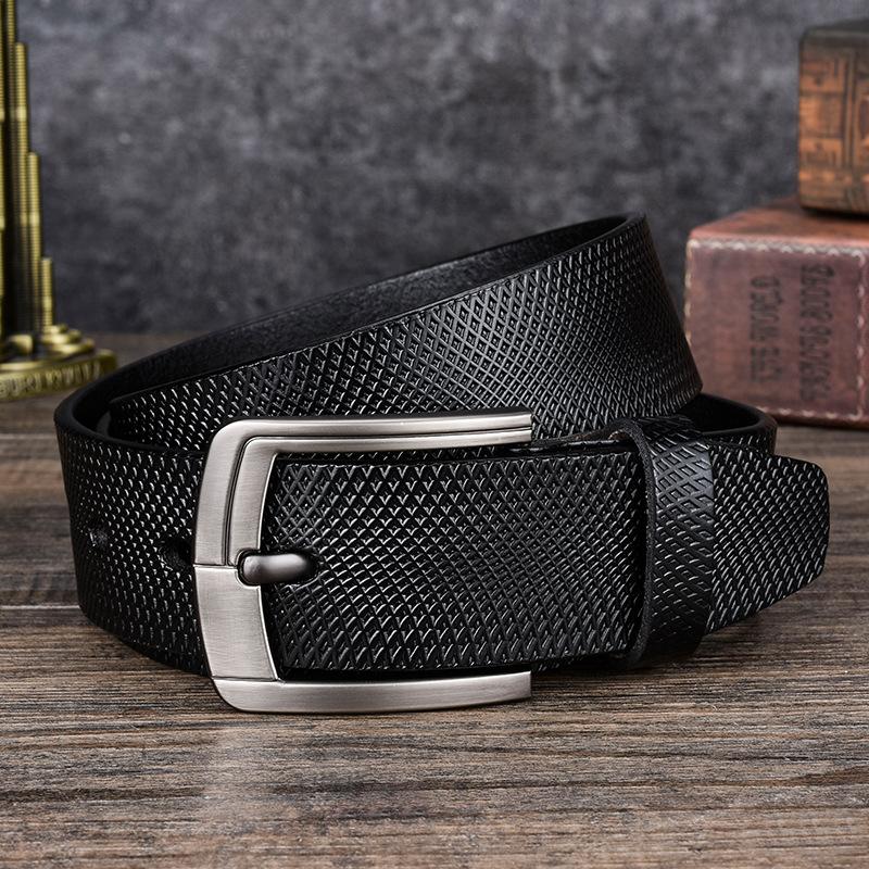 Men'S Belt Two-Layer Pin Buckle Leather Belt 100 Pure Cowhide Youth Learning Casual Overalls Belt