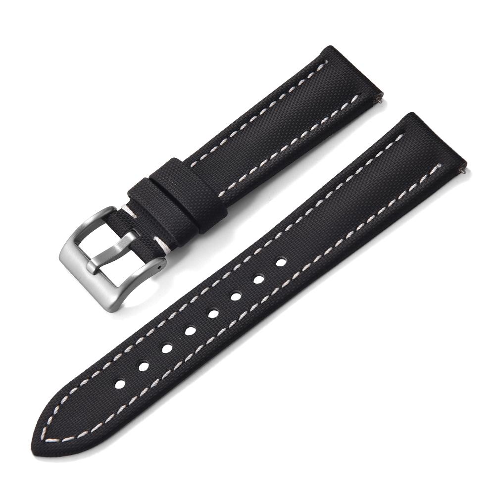 Waterproof Sailcloth Watch Band Premium Sailcloth Strap 18mm 20mm 22mm Durable Nylon Quick Release Bracelet 20mm 22mm Wristbelt 18mm&Silver Buckle