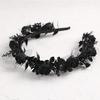 Black Floral Headpiece - Women's Elegant Lace Foam Rose Headband With Flowers for Hair Accessories, Wedding, Party, Birthday Gift, Photo Props | Dark