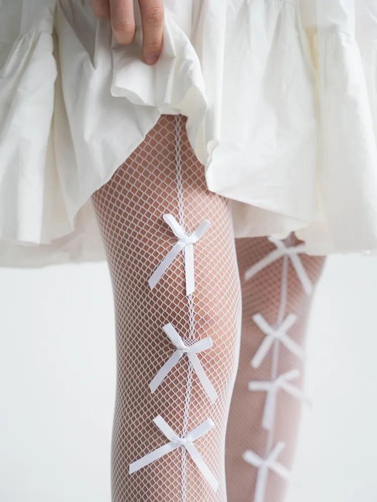 

Летние сетчатые тонкие носки-комбинезон для девочек, детские леггинсы с бантом для принцессы, чулки L белый