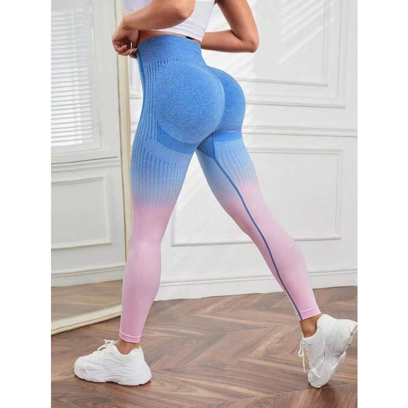 

Women Sports Fitness Leggings Yoga Pants Gradient Seamless Casual Hollow Out Slim Fit High Waist Yoga Trouser Ladies Running Gym Yoga Leggings 25607 L рожевий