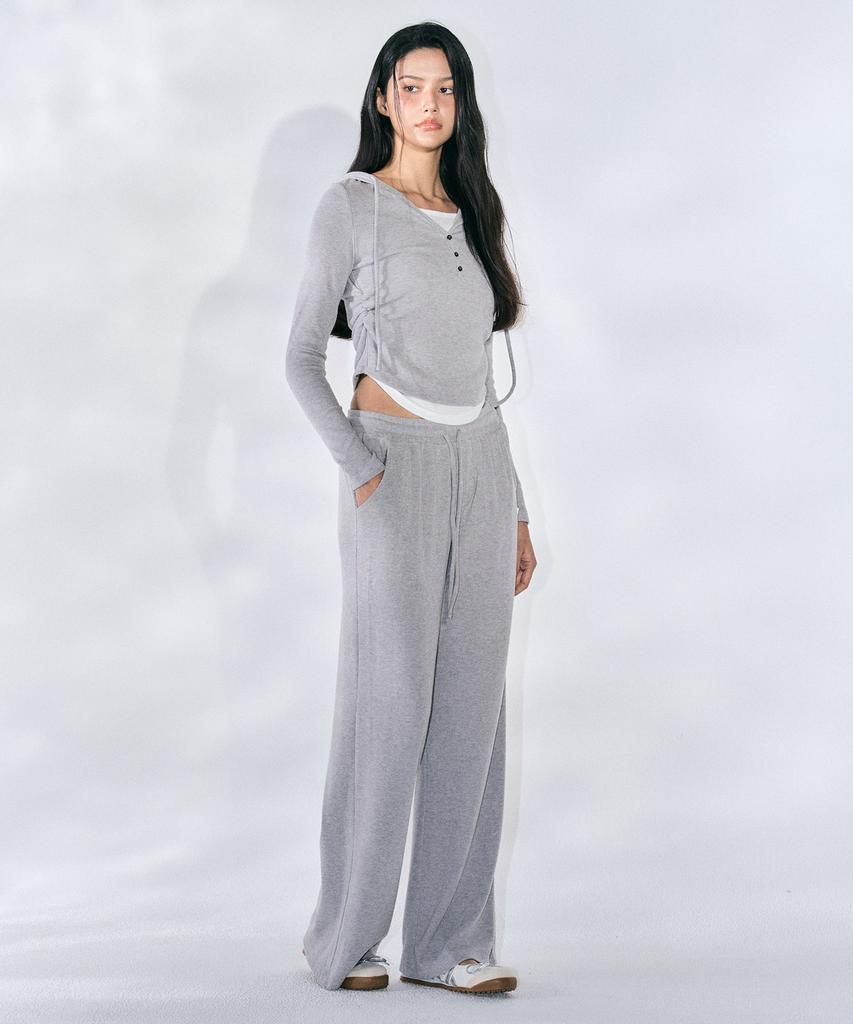 ZEROPLANET Eva Button Layered Knit Hoodie [Melange]