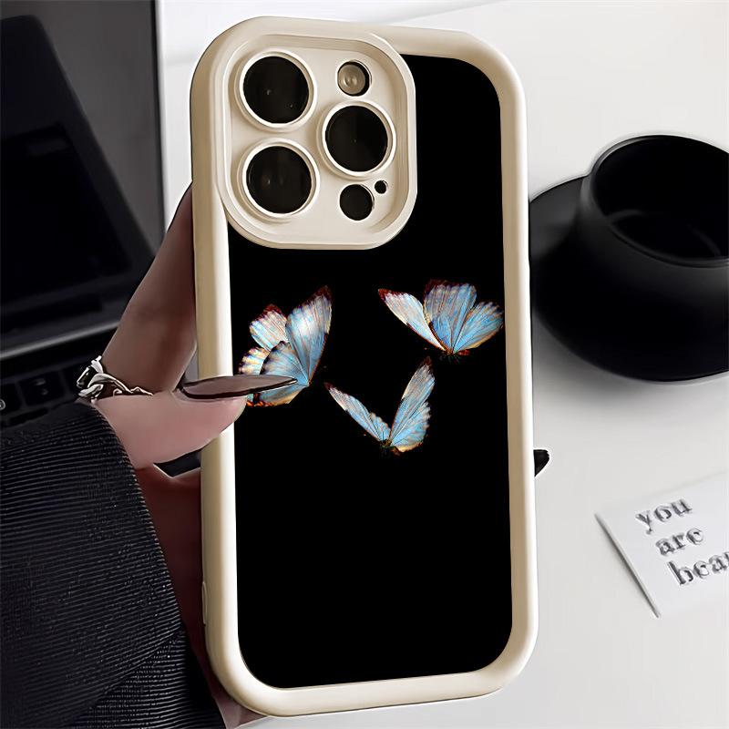 New Chinese blue butterfly for iPhone17 soft case mobile phone case 17ProMax simple 14 advanced 13 fine hole 12