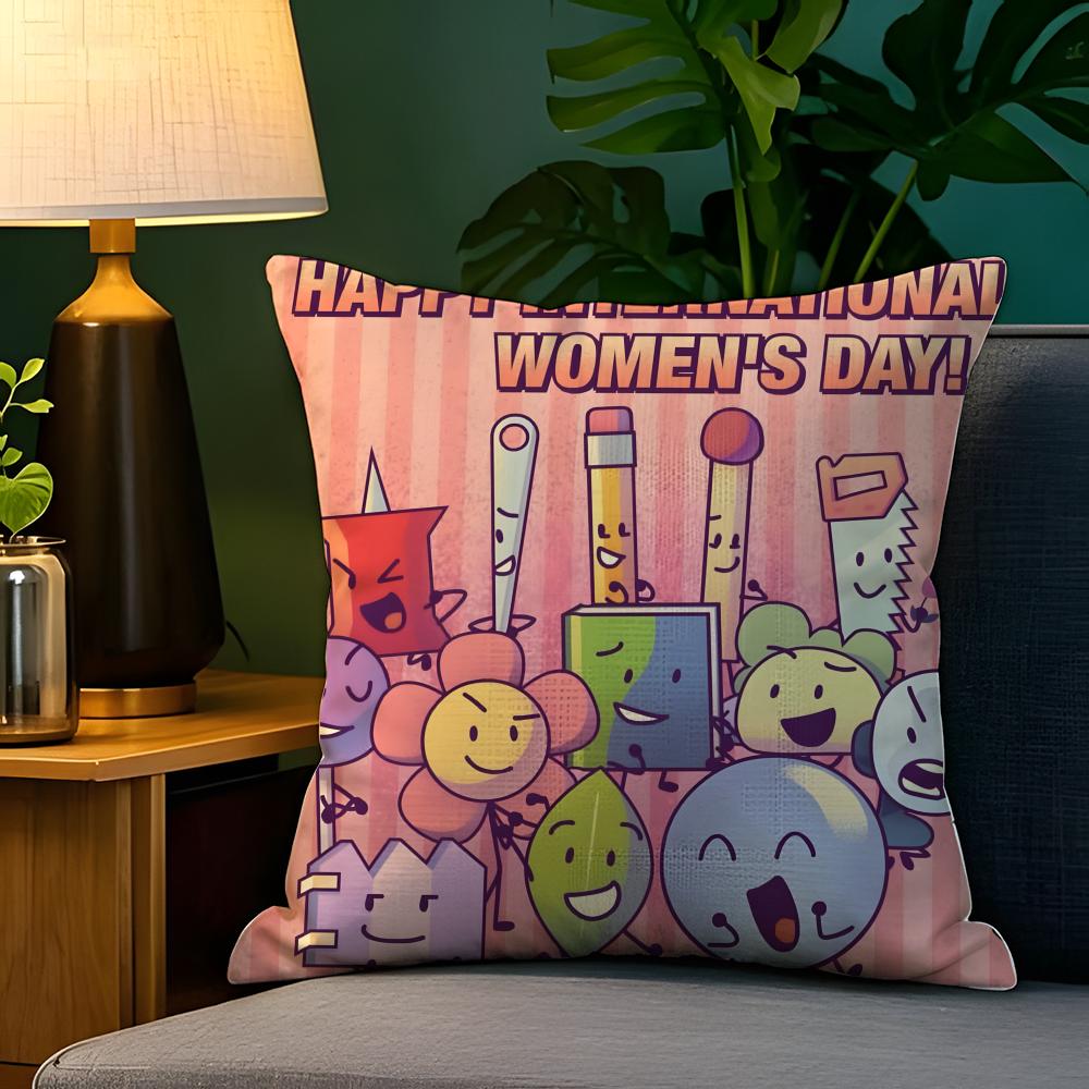 BFDI Batalla por la Isla del Sueño Funda de Almohada Funda de Almohada de Lino Natural Decoración a Doble Cara Funda de Almohada para Sofá Decoración del Hogar