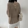 New Arrivals Open Run Women Lace Up Ribbon Detail Cable Knit Cardigan
