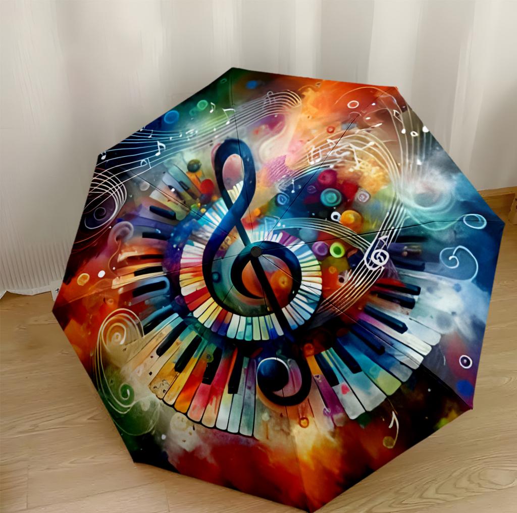 Colorful Music Notes Automatic Umbrella with 8-Rib Sturdy Construction Durable Everyday Carry Umbrella Fashionable Accessory Birthday/Christmas Gift