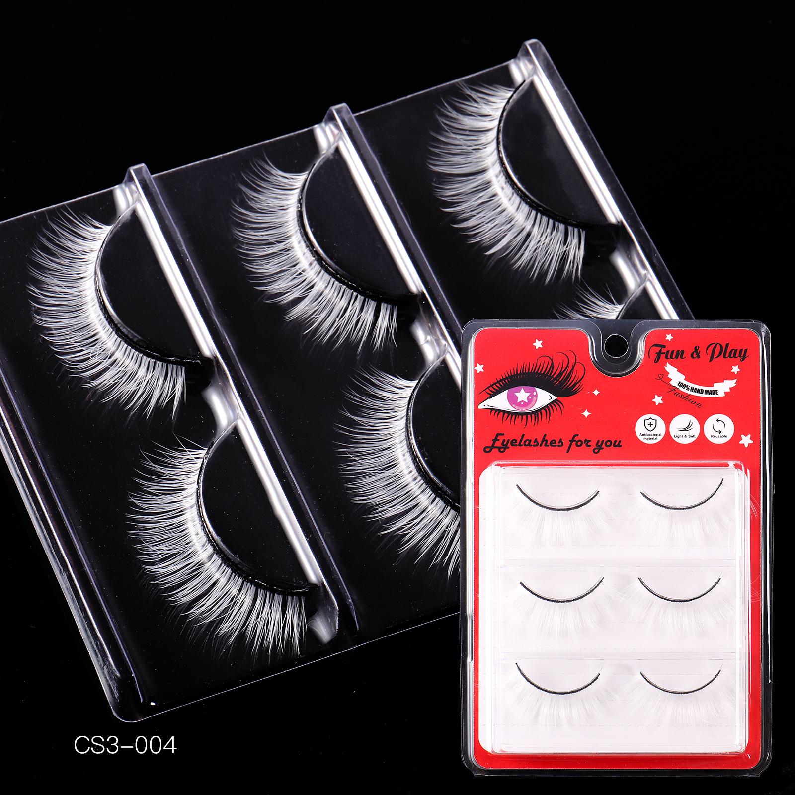 

Exaggerated Holiday Style, 3 Pairs Of White False Eyelashes, Long And Short Chemical Fiber Eyelashes.