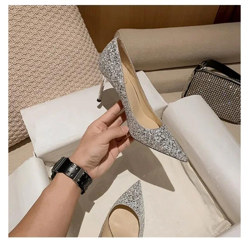 Fashion New Fashion High Heels Women Wedding Shoes Bride Gold Heels Luxury Designer Elegant Party Sandals Dress Sexy Silver Heels