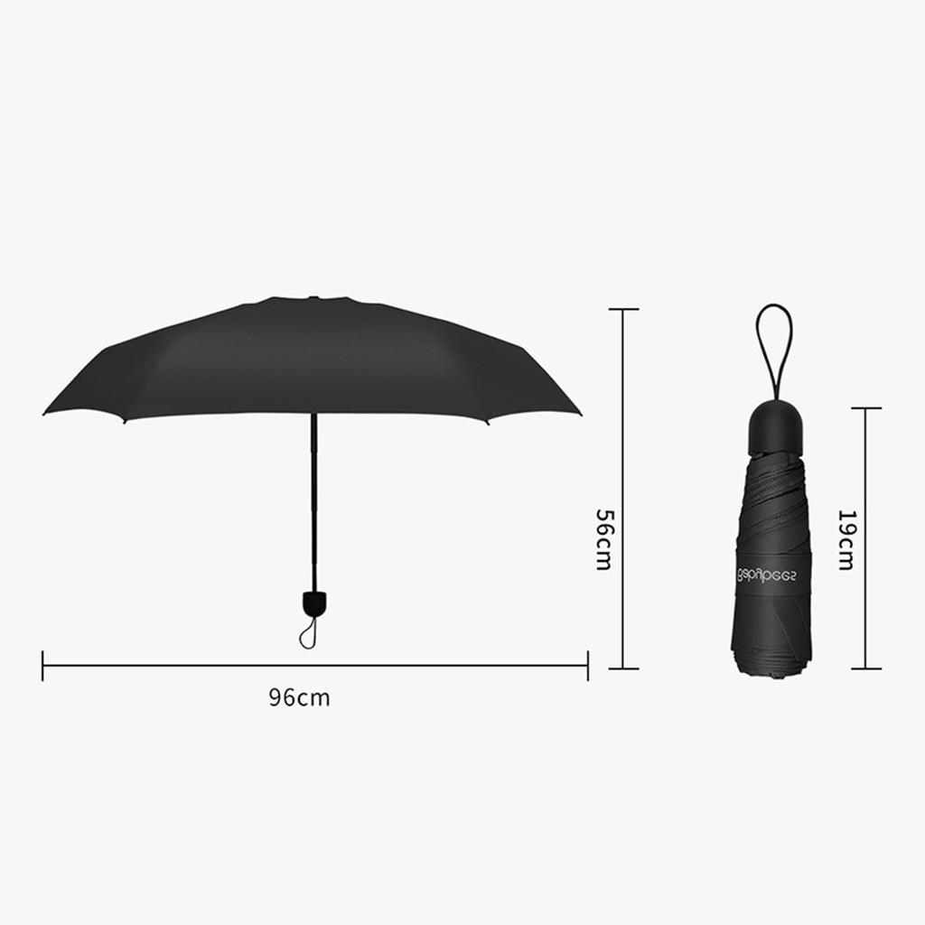 Kapsel Regenschirm Mini Taschenformat UV-beständig 2 Verwendung 5 Abschnitte 8 Kanten Outdoor-Zubehör Schwarz
