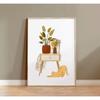 Watercolor Cute Kittens Potted Plant Canvas Print Cartoon Green Plants Animals Wall Art Postes for Modern Living Room Home Decor