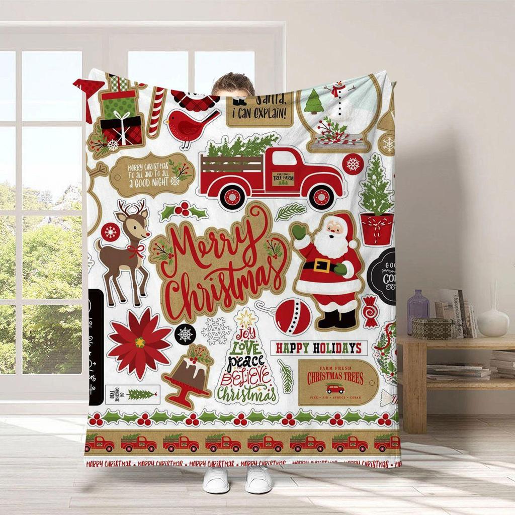 Christmas cartoon digital-printed polyester Bedroom velvet flannel cover blanket Fleece soft sofa cover blankets for beds