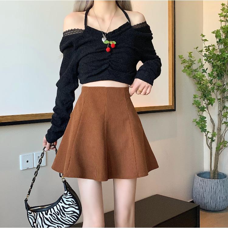 Corduroy Skirt for Women Autumn Winter Pleated Skirt High-Waisted Slimming Pencil Skirt Fashionable Casual All-match Versatile A-Line Skirt