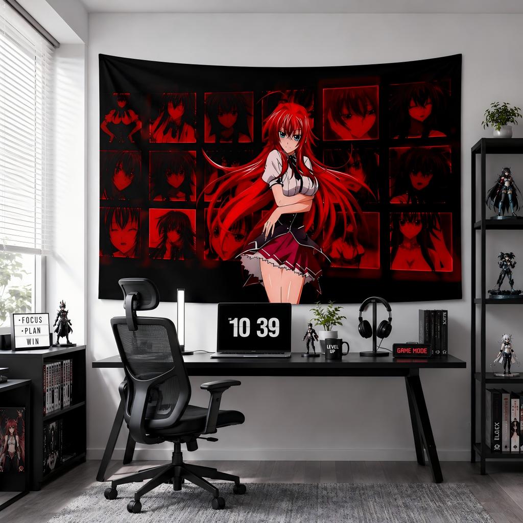 1pc High School DxD Rias Anime Tapestry, Red Aesthetic Collage Wall Hanging, Cool Anime Girl Tapestry for Room Decoration Items