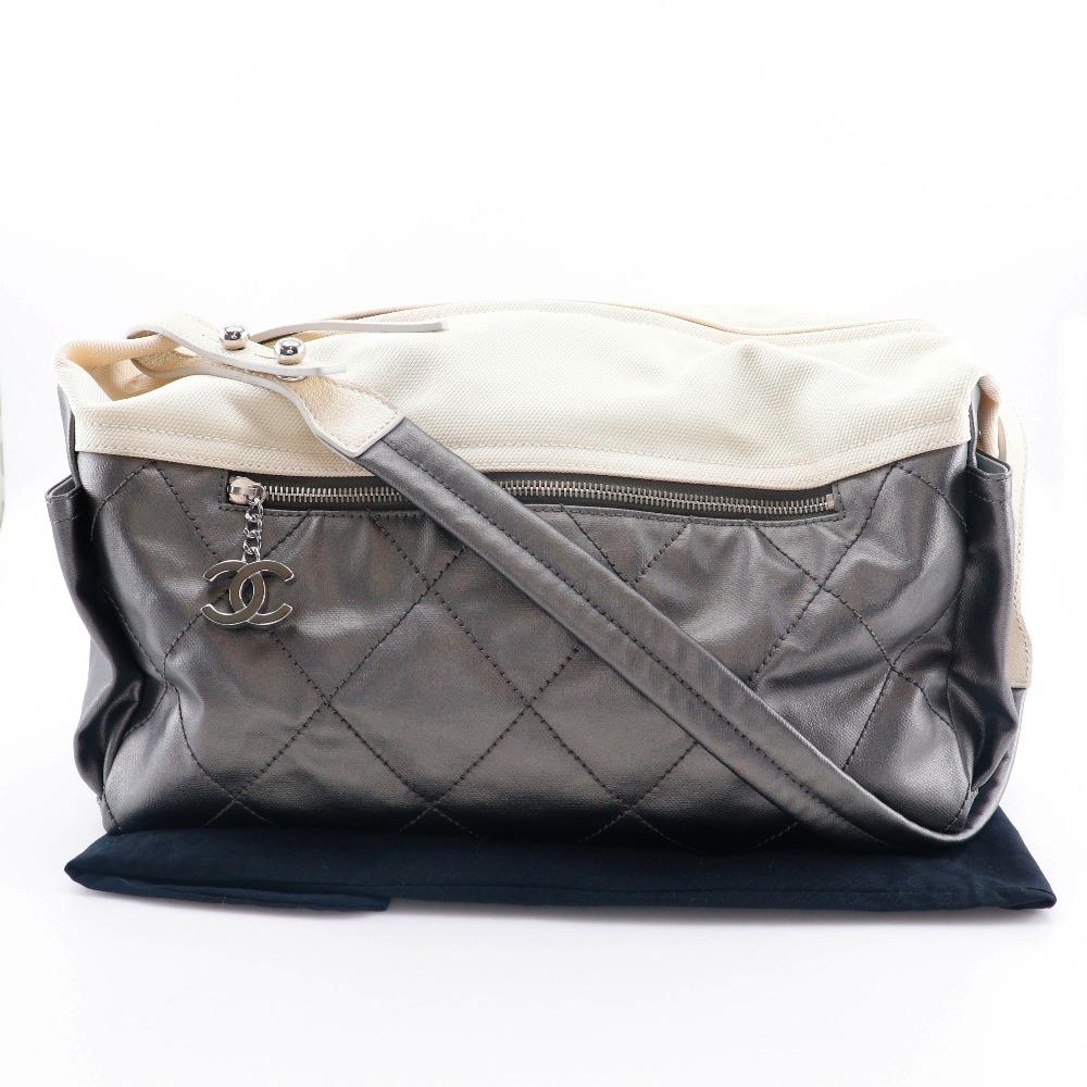 Chanel Paris Biarritz Shoulder Bag A34206 One Belt Matelasse Silver Coated Canvas Women Used