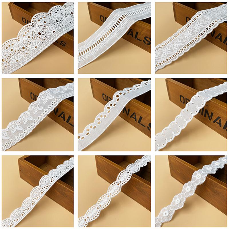 Off-White Lace Trim Embroidery Cloth for Skirt Hem Decoration - Pure Cotton, Double-Locked Edge