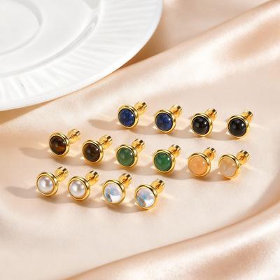 Trendy Natural Stone Earrings For Women, Stainless Steel Small Round Stud Earrings, Geometric Wedding Daily Jewelry Gifts