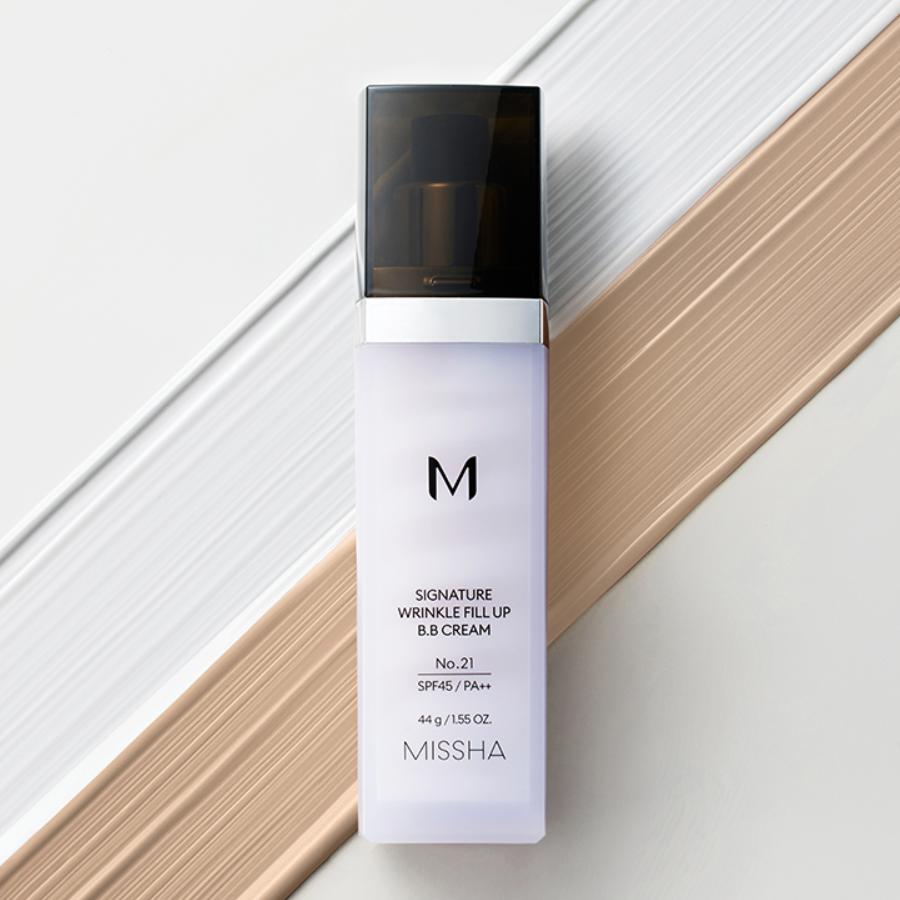 MISSHA M Signature Wrinkle Fill-Up BB Cream SPF45 PA++ 44g – 21 Beige Éclatant / 23 Beige Calme – Base Éclatante Anti-Rides