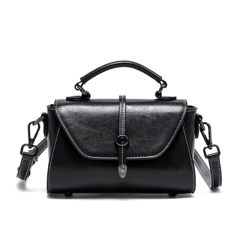 

Autumn New women s Oil Wax Cowhide Genuine Leather Crossbody Bag Fashiable Versatile Shoulder messenger bag Casual Phe Bag 23x10x15cm чёрный