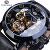 Fashion Forsining Top Brand Men's Automatic Mechanical Tourbillon Watches With Year Month Calendar Display Genuine Leather Strap