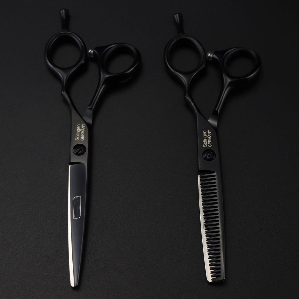 6.0" DLB-01 Black Hua Er Hairdressing Scissors - Barber Straight Shears for Bangs