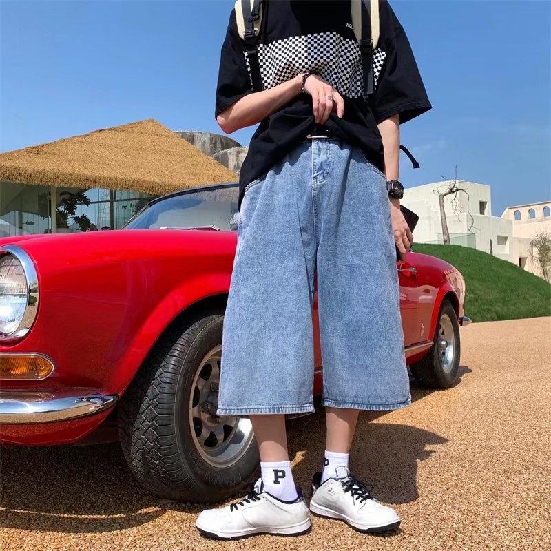 Cargohose mit mehreren Taschen Sommer Kurze Jeans Reithose Hip Hop Streetwear Baggy Denim Shorts Lässige Caprihose mit weitem Bein