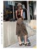Gedijie leopard print wide leg denim shorts, women's high waisted versatile casual loose straight leg pants