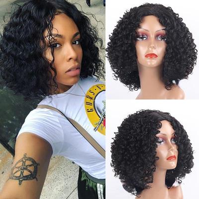Short Wavy Black Hair Wigs Without Bangs Synthetic Fiber Wig for Women Daily Wear