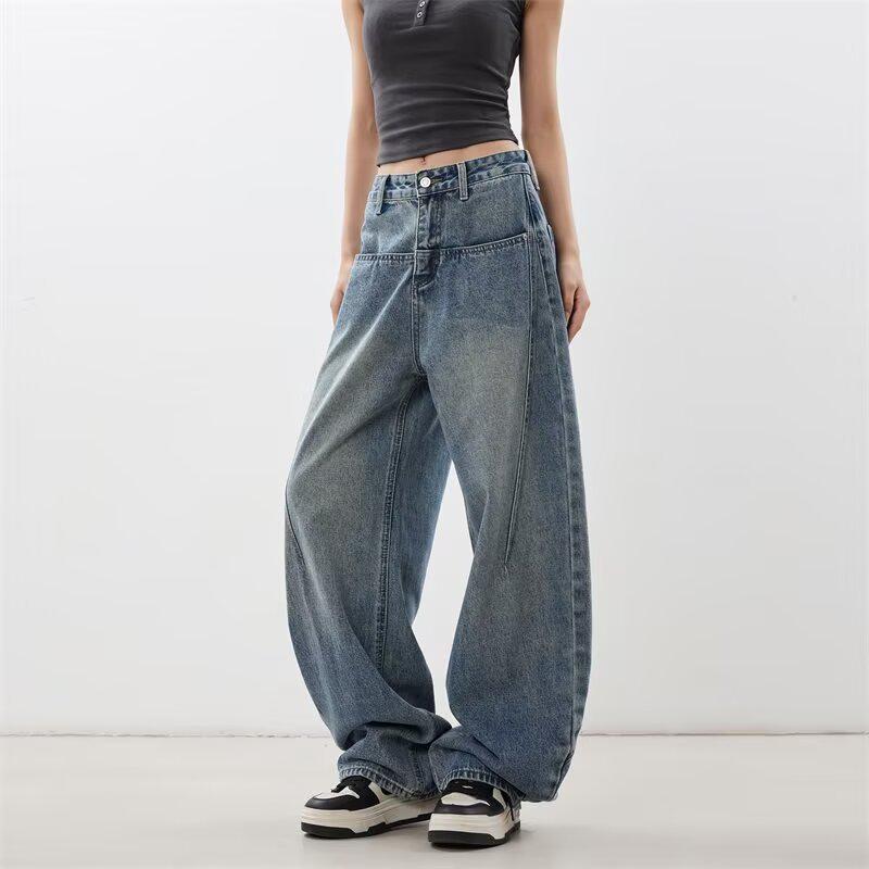 Damen Jeans mit hohem Bund, Retro Blau, Weites Bein, Herbst/Winter 2025, Entspannter Gerader Schnitt