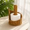 Office Paper Towel Organizer Imitation Rattan Toilet Holder, Round Woven Dispenser, Functional Decor Boho Tissue for Bathroom Countertop And
