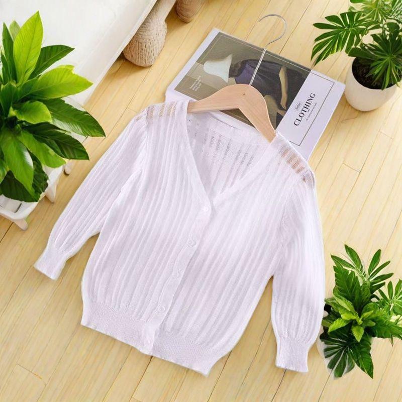 Girls  Ice Silk UV Protection Cardigan - Thin, Breathable Sun Protection Jacket 150 cm белый