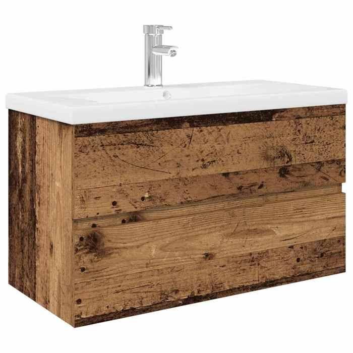 VidaXL Meuble lavabo avec bassin et robinet intégrés vieux bois, armoire lavabo de salle de bain, meuble de salle de bain, 3328933