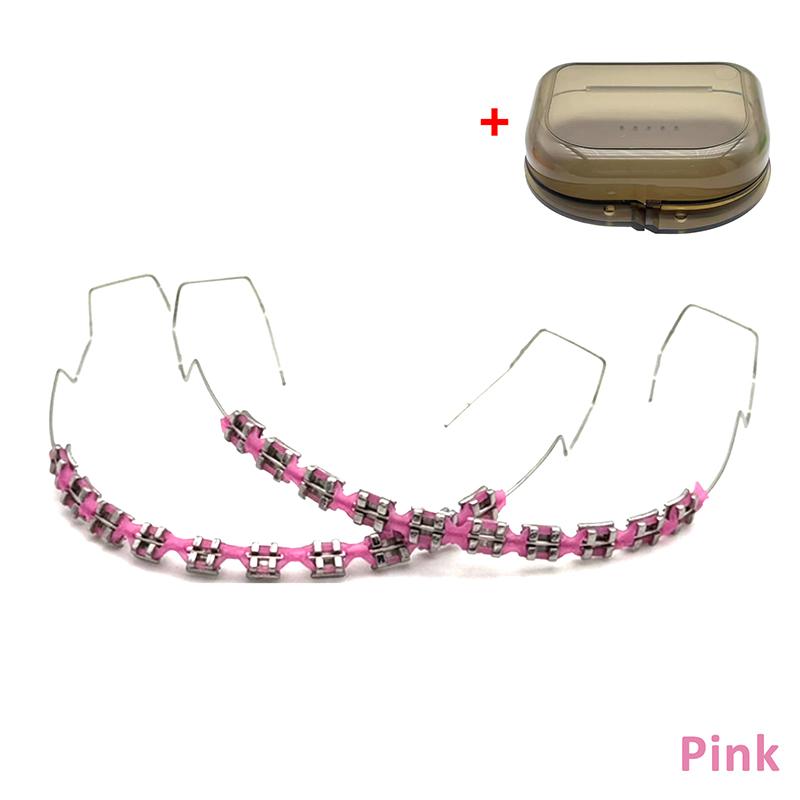 

1 пара брекетов с коробкой для брекетов, красочное украшение для зубов с металлическими дугами, металлические брекеты, ортодонтические лигатурные резинки