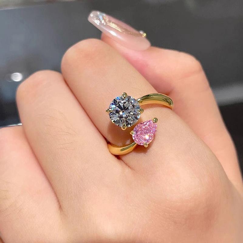 

Huitan Sweet Open Ring with Bright Pink and White Cubic Zirconia Elegant Lady Engagement Ceremony Accessories Delicate Zircon resizable