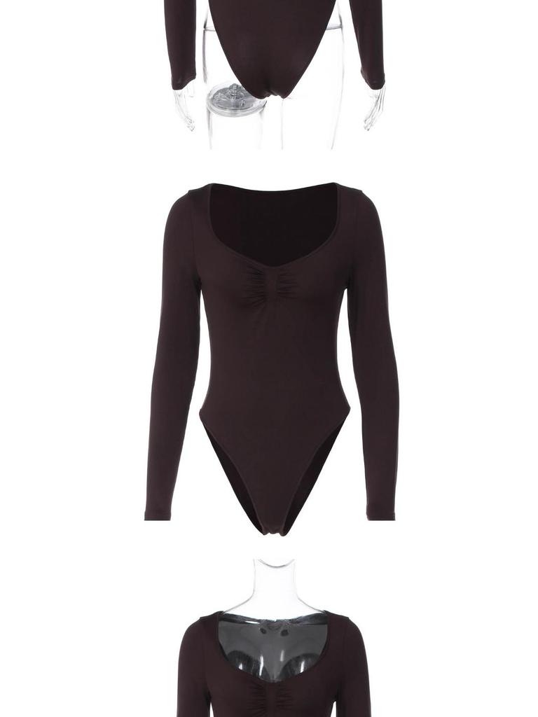 Women's European & American Slimming Low-Cut U-Neck Jumpsuit - Elastic Autumn/Winter Base Layer